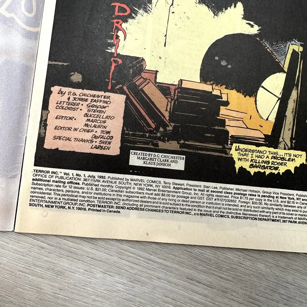 Terror Inc. #1 Marvel Comics 1992 Killer 1st Issue